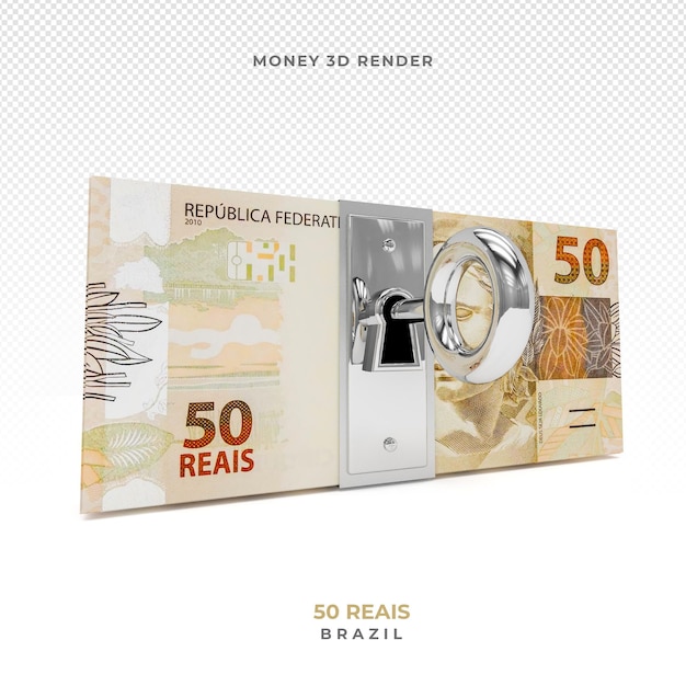 Brazilian money 50 reais with lock 3d render