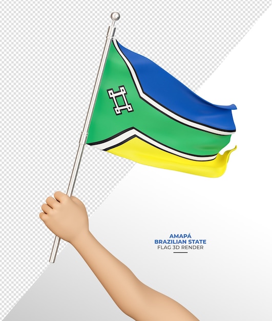 Brazilian state Amapa flag with rod and realistic fabric in 3d render