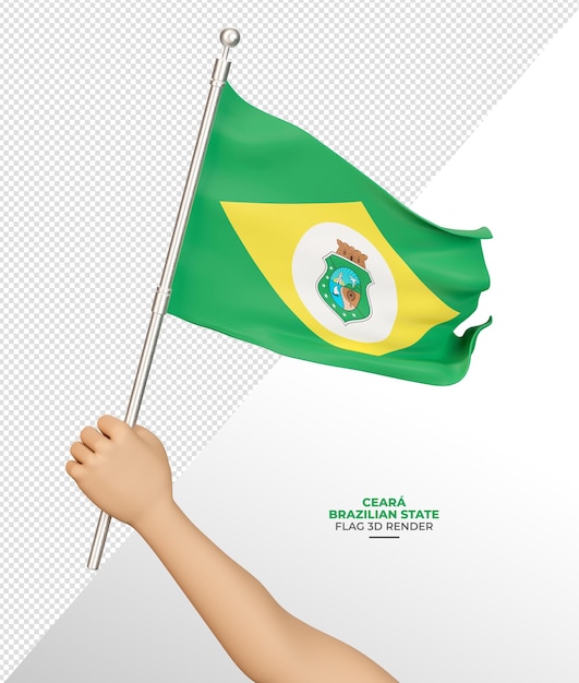 Brazilian state Ceara flag with rod and realistic fabric in 3d render