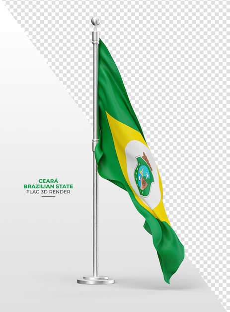 Brazilian state Ceara flag with rod and realistic fabric in 3d render