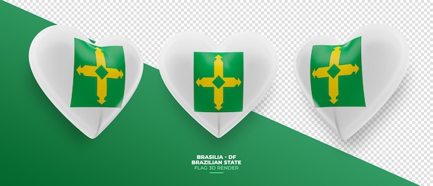 Brazilian state flag Brasilia DF in heart 3d render with transparent background