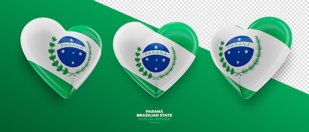 Brazilian state flag Parana in heart 3d render with transparent background