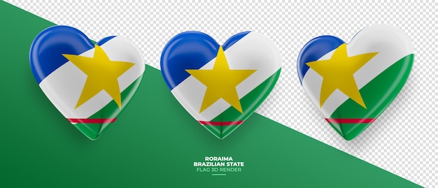 Brazilian state flag Roraima in heart 3d render with transparent background