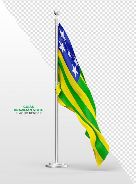 Brazilian state Goias flag with rod and realistic fabric in 3d render