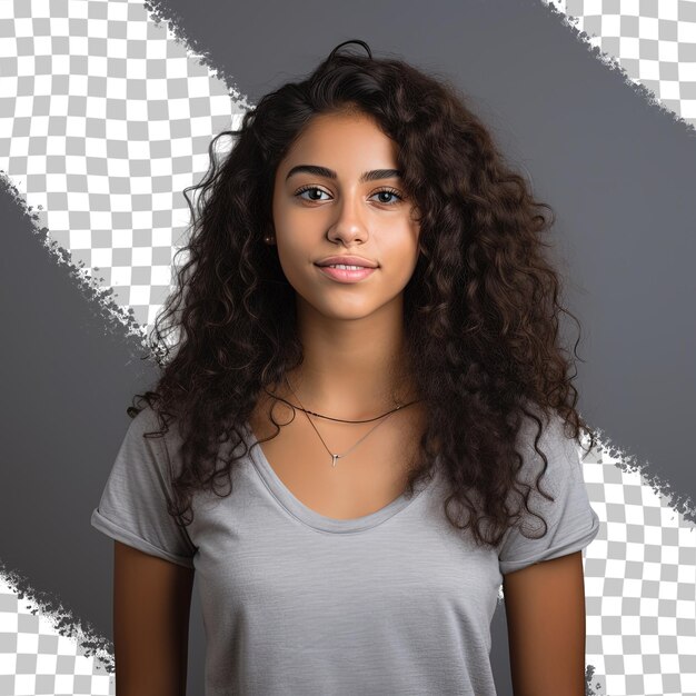 PSD brazilian student girl gazing sideways on a transparent background