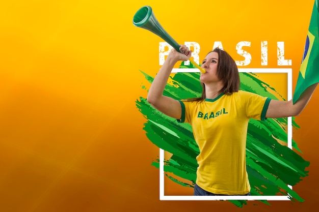 PSD brazilian woman fan celebrating