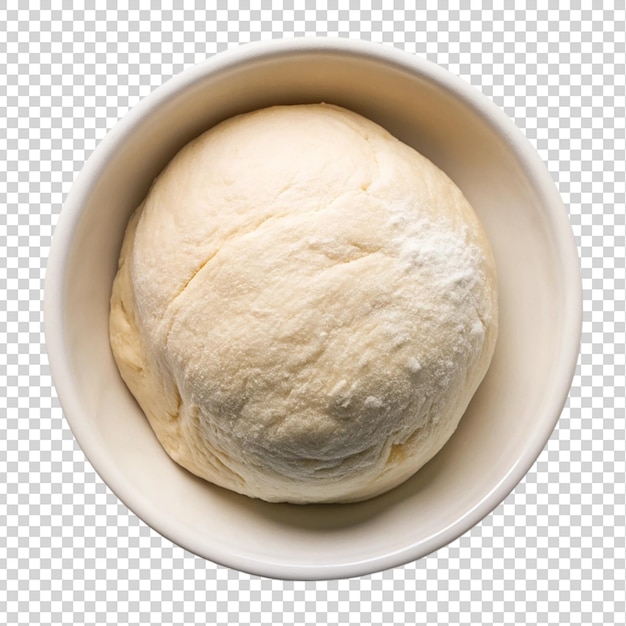 PSD bread dough on white bowl top view isolated on transparent background