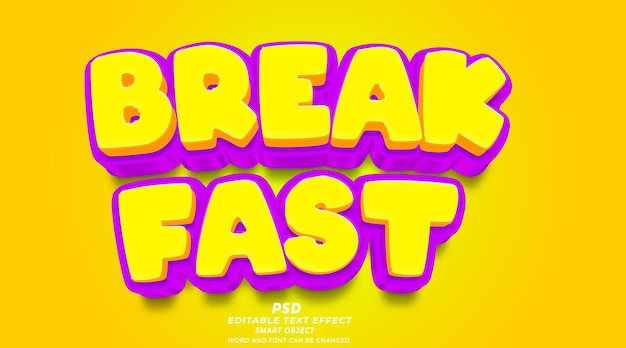 Break fast 3d editable text effect PSD template