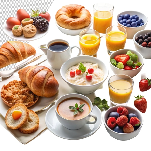 PSD breakfast breakfast items on transparent background