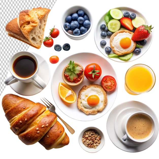 PSD breakfast breakfast items on transparent background