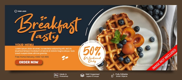 PSD breakfast food dessert tasty menu restaurant social media post facebook cover banner template