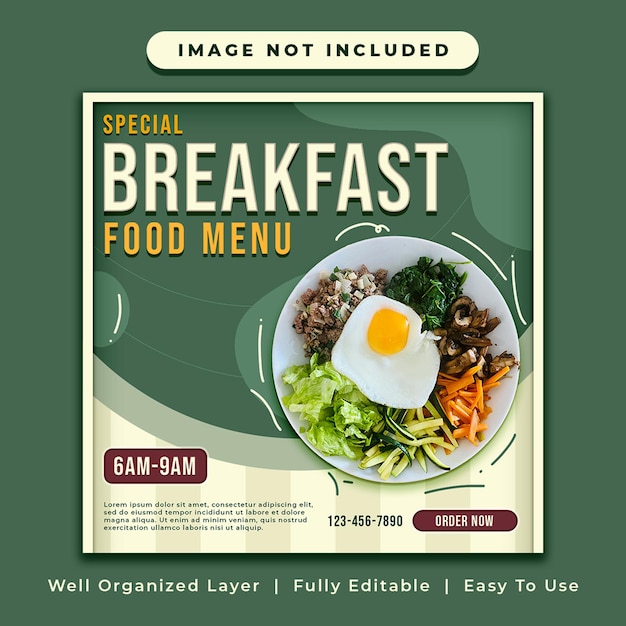 PSD breakfast food menu social media promotion banner template