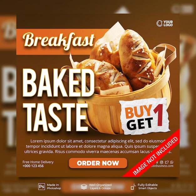 Breakfast time baked taste menu special offer promo social media instagram post feed banner template