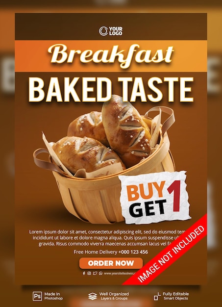 Breakfast time baked taste menu special offer promotion poster banner template