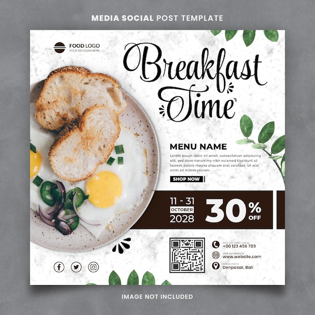 Breakfast Time Food and Restaurant Media Social Post Template