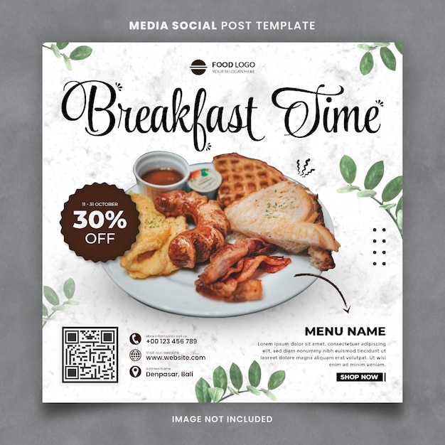 PSD breakfast time food and restaurant media social post template