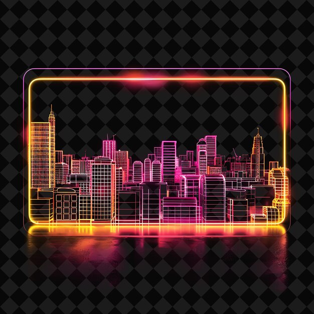 PSD breathtaking neon harare cityscape inside a silhouette recta png y2k monoline cityscape collage art