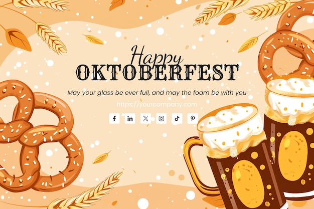 PSD brezel pretzel and beer coaster and beer festival greeting card for oktoberfest