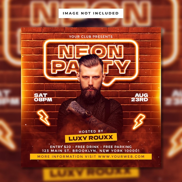 Brick Neon party flyer instagram post template