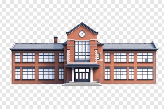 PSD brick school building with a clock tower cut out