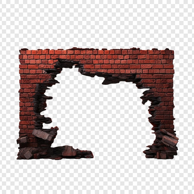 Brick wall and open gap isolated on transparent background