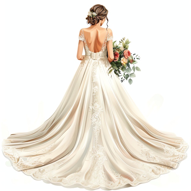 bride back view indian illustration realistic