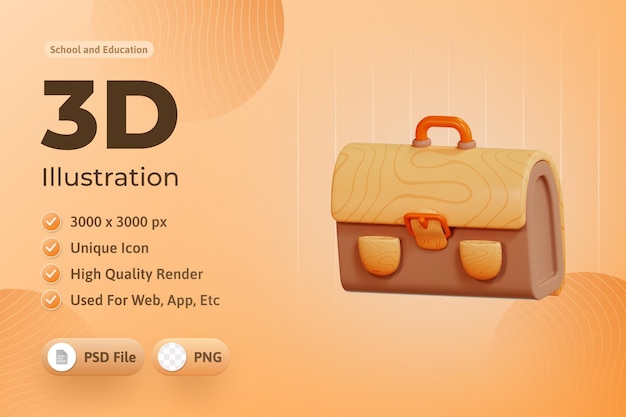 Briefcase Teacher school and education icon 3d Illustration