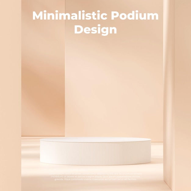 Bright 3d rendering scene mockup of white podium in square layout with shadow and pillar