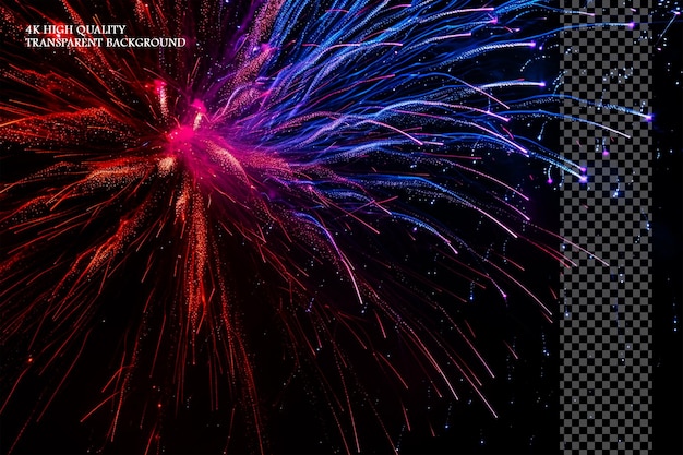 Bright blue and red fireworks abstract background on transparent background