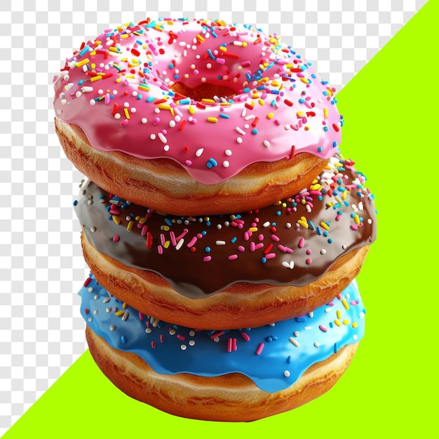 Bright colored donuts on a transparent background