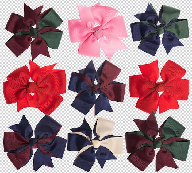 Bright colored ribbons bows set isolated on transparent background