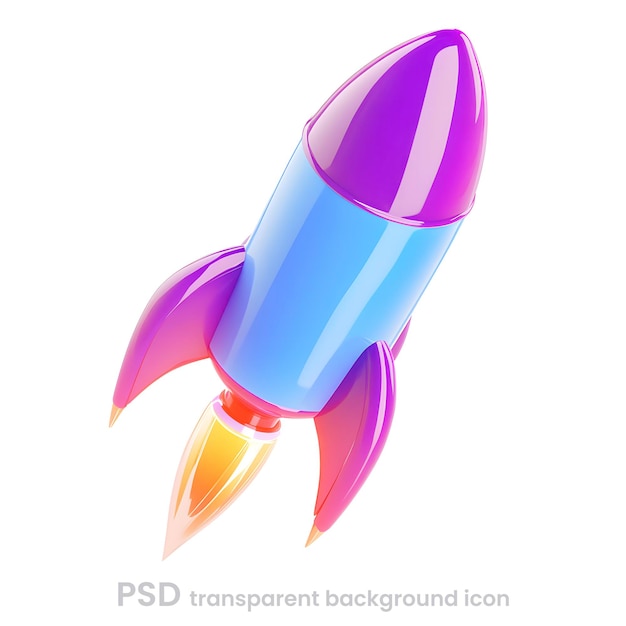 PSD a bright and colourful 3d icon illustration of a rocket isolated