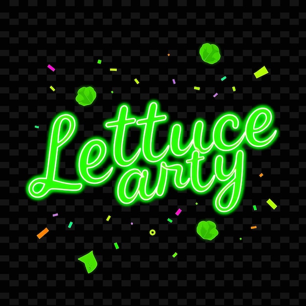 PSD bright lettuce party text glows in lime green and turquoise with illu neon yummy typography designm