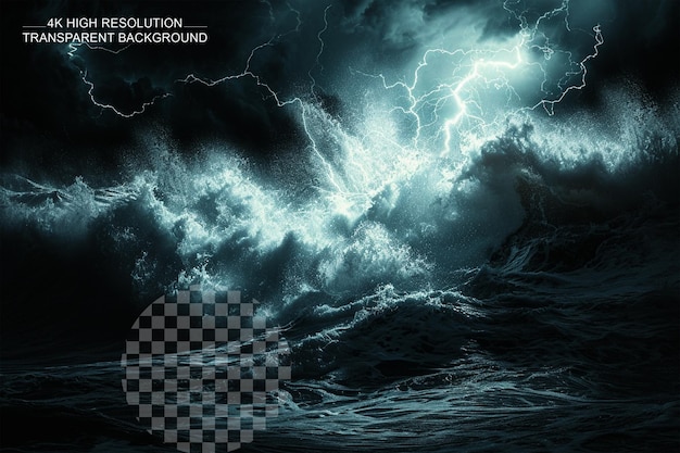 PSD bright lightning in a raging sea a strong storm in transparent background