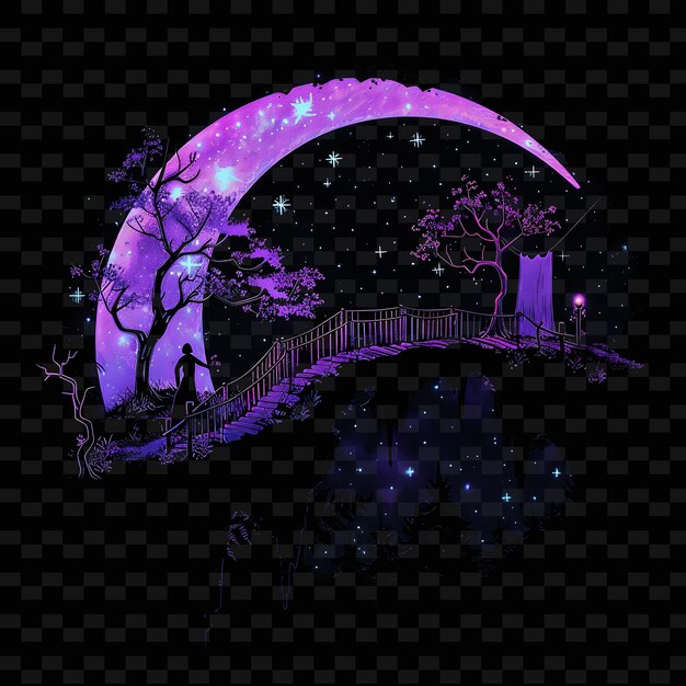 PSD bright neon fairytale forest within a silhouette crescent mo png y2k fairy tale inspired designs