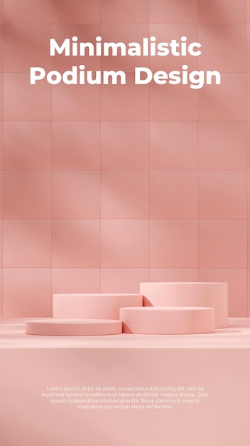 bright pink color podium in portrait square texture wall 3D rendering empty scene