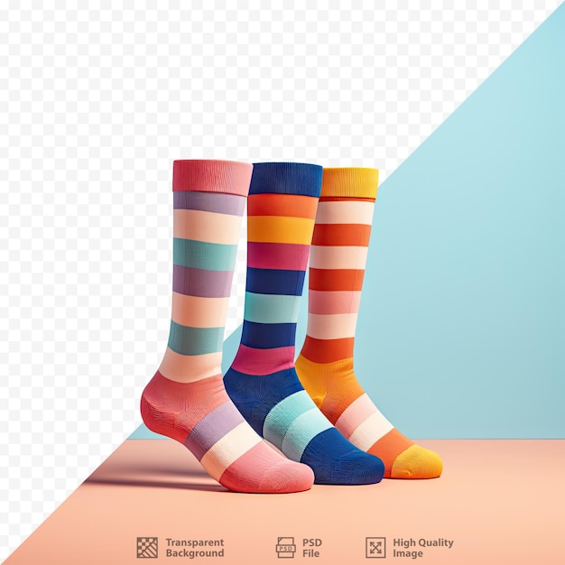 Bright socks set against a transparent background