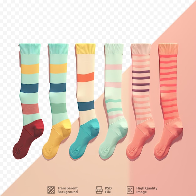 Bright socks set against a transparent background