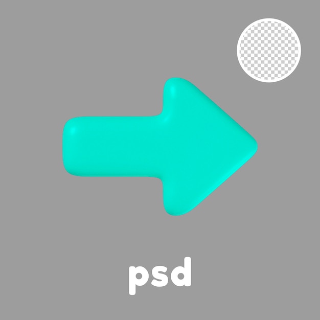 Bright turquoise arrow to the right 3d render on a transparent background