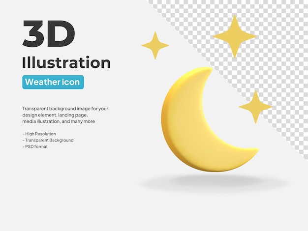 Bright yellow moon night weather icon 3d render illustration