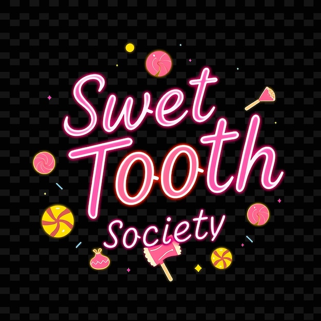 PSD brilliant sweet tooth society text in neon pink and soft yellow with neon yummy typography designc