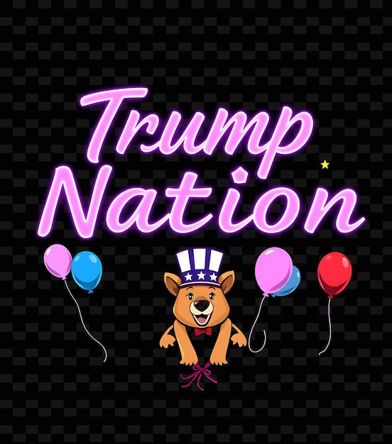 Brilliant Trump Nation Text Gleams With Neon Purple and Lavender Accompanied by Cute Animal Mascots