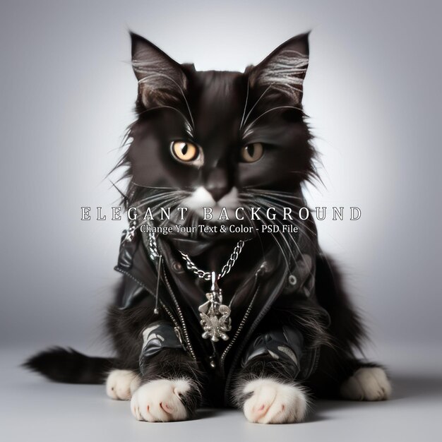 British cat in a black leather jacket