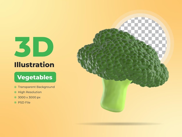 Broccoli 3D Vegetable Icon with Transparent Background