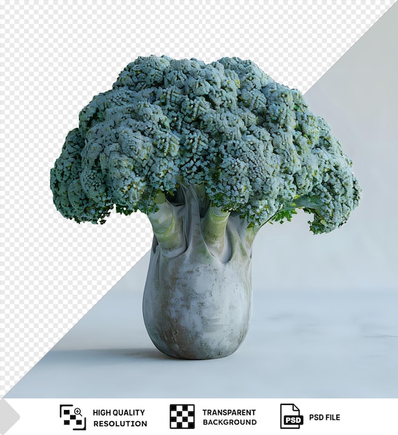 PSD broccoli florets standing tall on a white background with transparent details