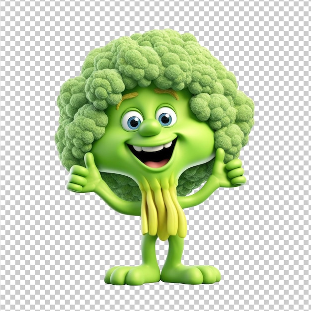 Broccoli Thumbs Up 3D Cartoon Style Isolated on Transparent Background