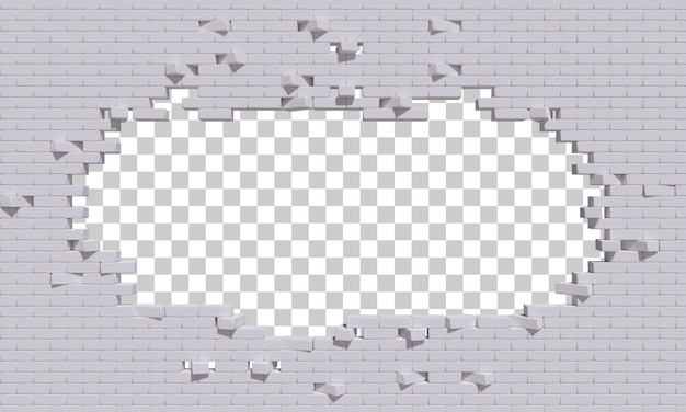 Broken brick wall 3d rendering