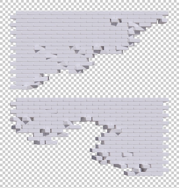 Broken brick wall 3d rendering