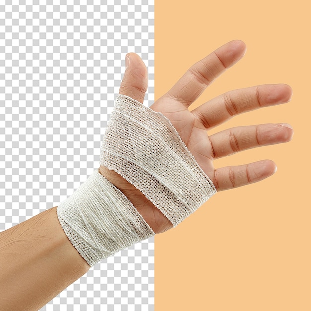 PSD broken hand warp with elastic bandage isolated on transparent background