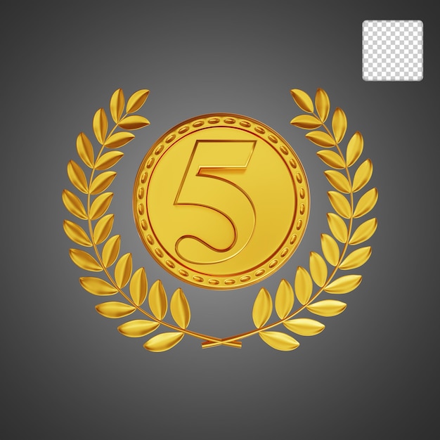 Bronze Gold Medal Award Number Five 3d illustration